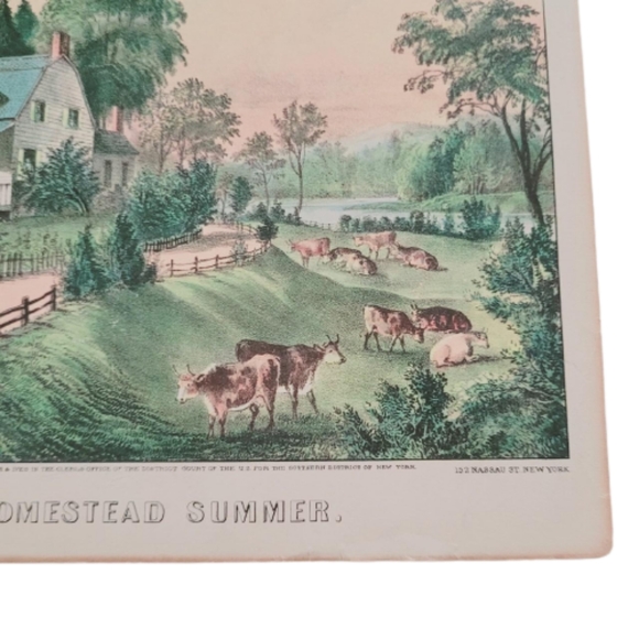 Currier & Ives American Homestead Summer Original Colored Lithograph Prints - Picture 5 of 5